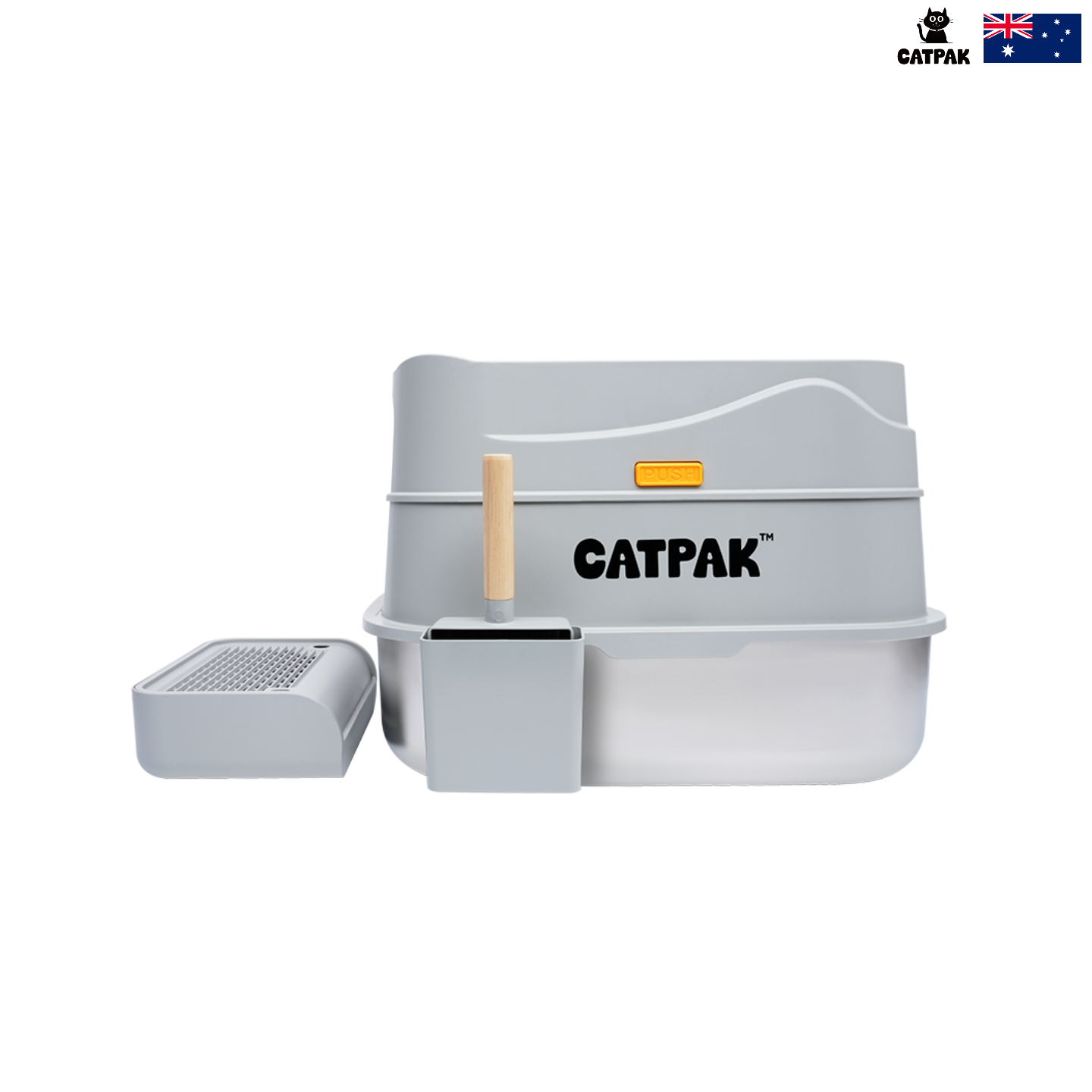 CATPAK專業貓廁所｜軍用級膠料+不鏽鋼底盤｜抗菌除臭貓砂盤｜快拆易洗｜闊口防飛砂設計｜貓砂盆